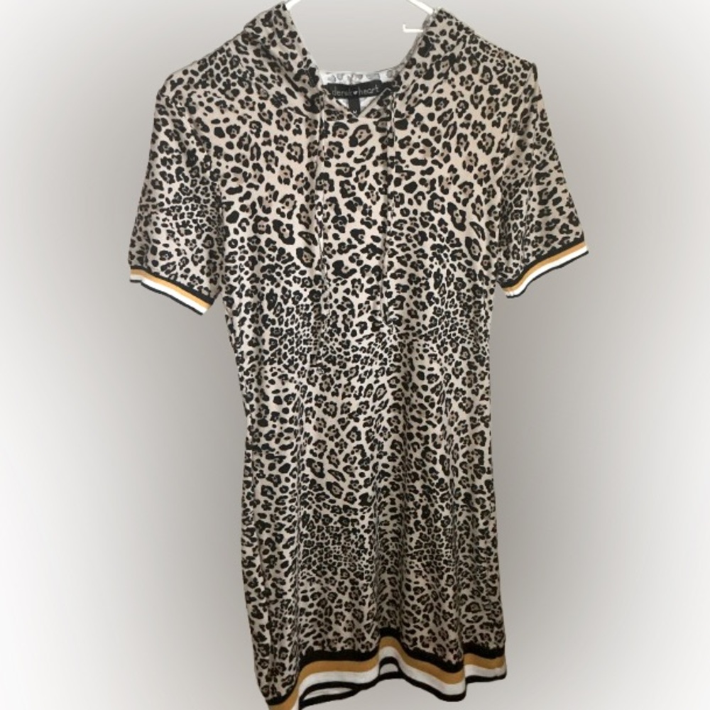 Leopard Print Short Sleeve Mini Dress w/ Hood